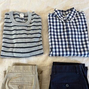 Bundle: Jcrew factory Kids' Outfit (Khaki Chinos, Sweater, Navy Gingham Shirt)